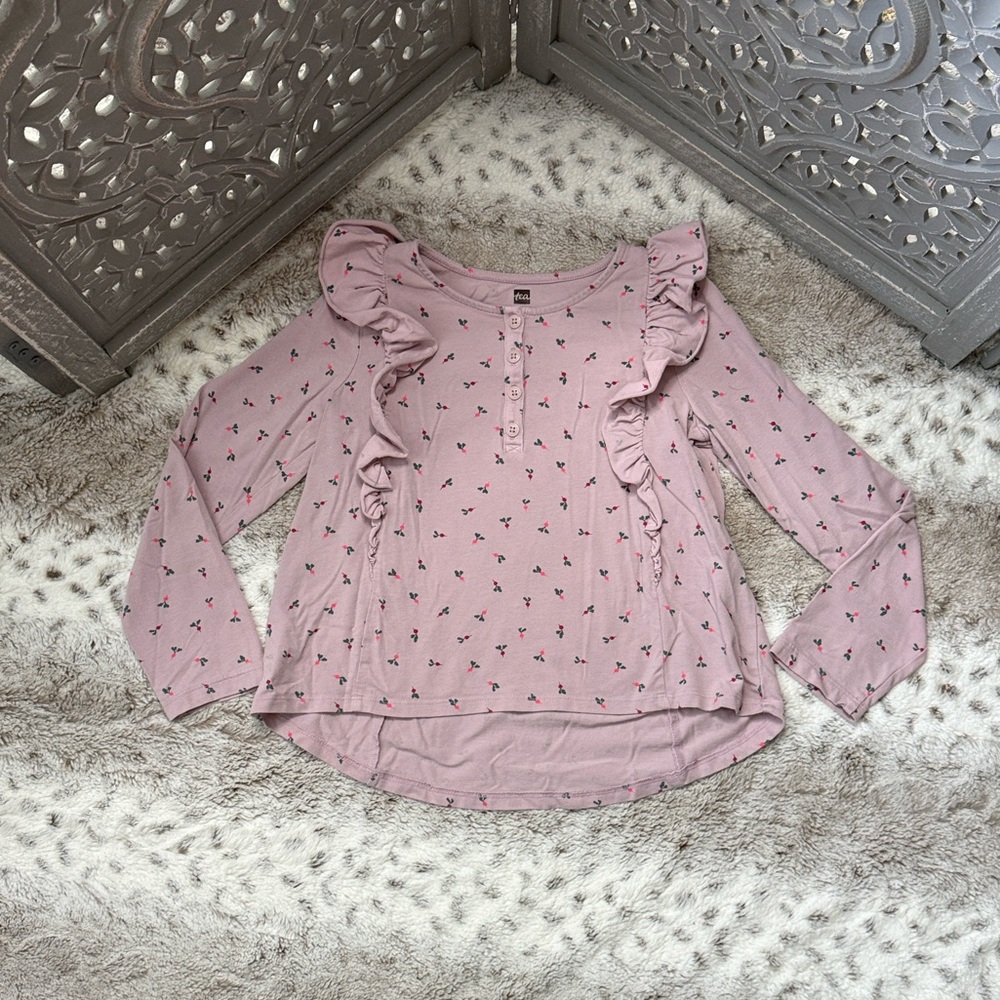 Tea Collection purple ruffle sleeve top girls size 8 floral turnip girlhoodcore